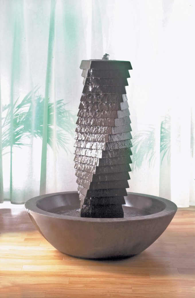 Spiral Tower Pebble Bowl Fountain