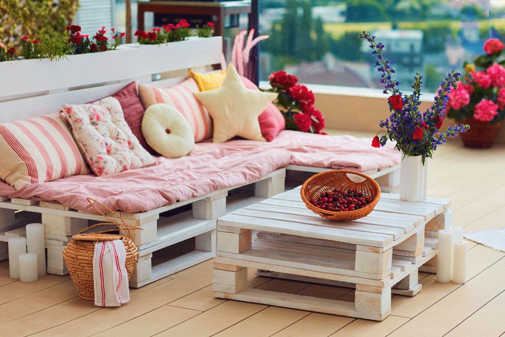 wooden pallets turned into interior seating area