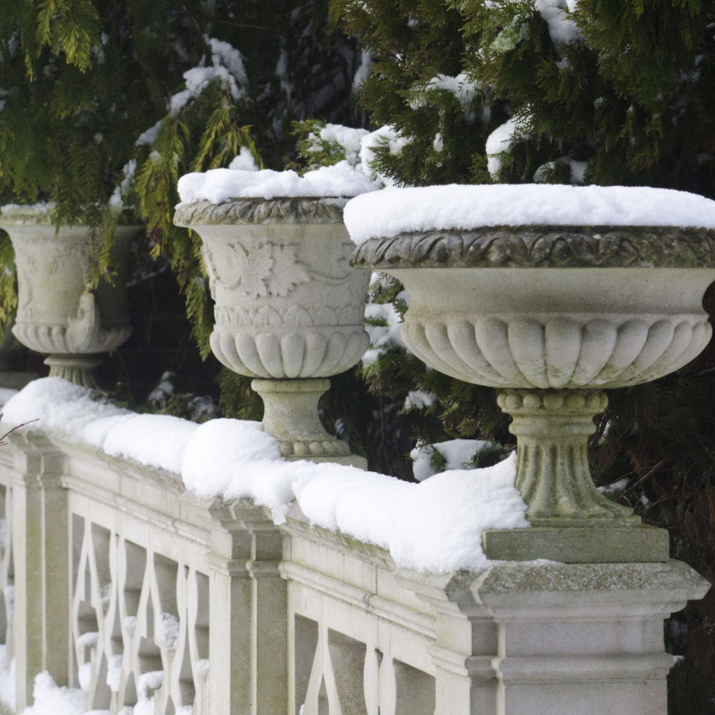 Haddonstone Haddonstone planters photographed in the snowdesigns in the snow
